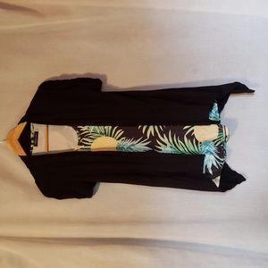 Ambience Apparel black short sleeve cardigan ruched sleeve asymmetrical hem